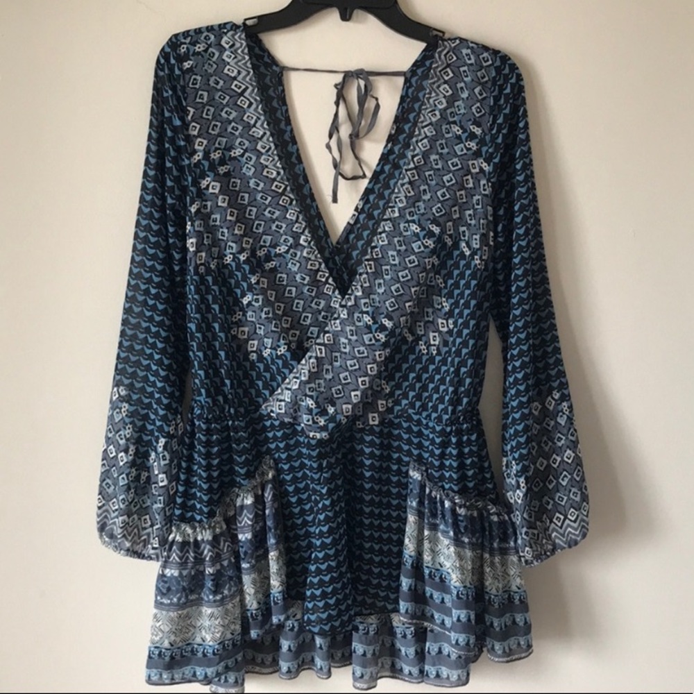 Free People Blue Boho Tunic Blouse